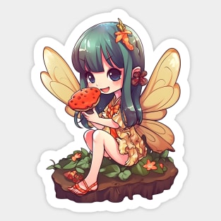 Kawaii Fairy & Pizza Funny Food Retro Japonese Anime Sticker